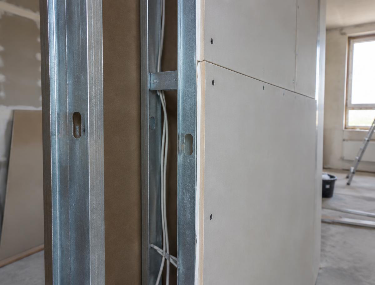 Montaje de tabique de placa de yeso laminado con perfilería metálica